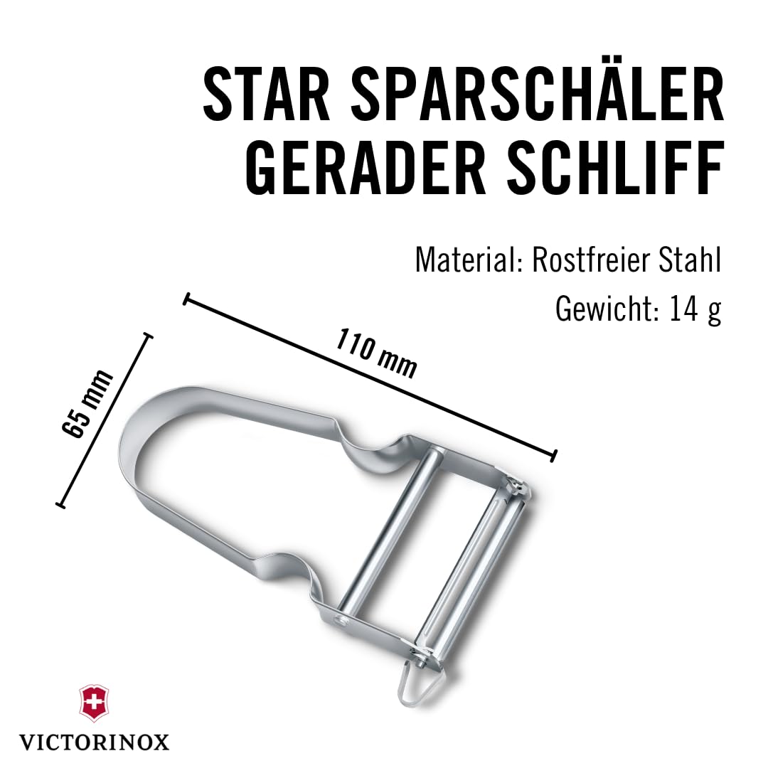 Victorinox Sparschäler STAR, Kartoffelschäler, Zweischneidig mit Pendelklinge, Extra Scharf, Metallgriff, Swiss Made