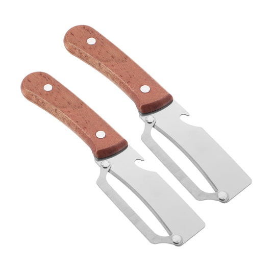 EPIGEIST 2 Stück 2 Stück-Pack Multifunktionaler Küchen Schäler mit Holzgriff Gemüseschäler und Flaschenöffner für Obst Gemüse und Picknick Langlebiges Schälwerkzeug