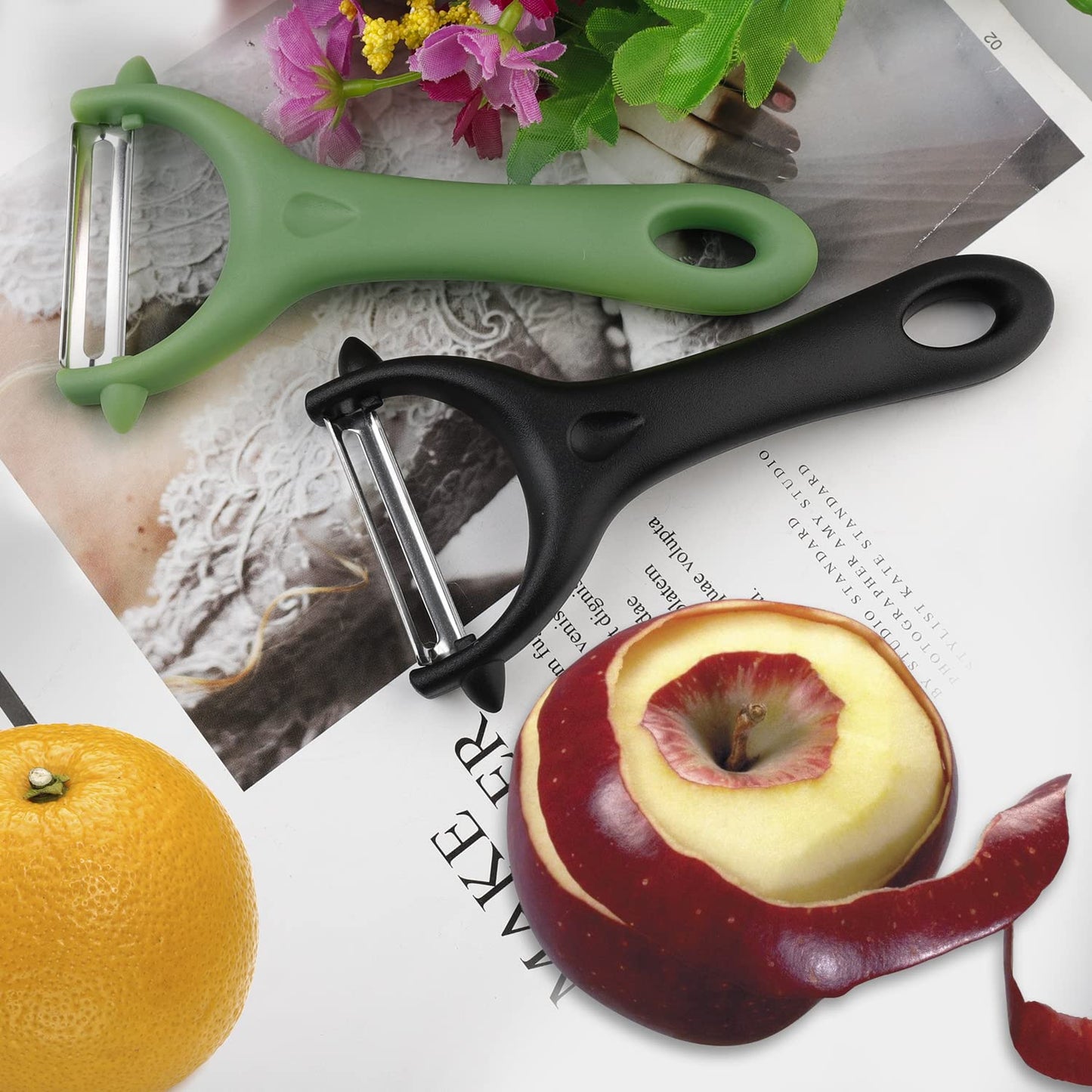 Yoosso 2 Stück Sparschäler, 14,5×7,5cm Schäler Gemüse Universalschäler Edelstahl Kartoffelschäler Spargelschäler für Gemüse Obst(Schwarz&Grün)