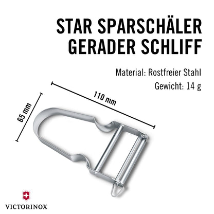 Victorinox Sparschäler STAR, Kartoffelschäler, Zweischneidig mit Pendelklinge, Extra Scharf, Metallgriff, Swiss Made