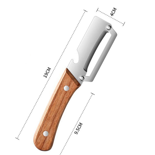 Multifunktionaler Gemüseschäler für die Küche, 2 in 1 Obst- und Gemüseschäler mit Flaschenöffner, Edelstahl Kartoffelschäler mit Holzgriff, Universal-Sparschäler für Äpfel, Kürbisse und Papayas