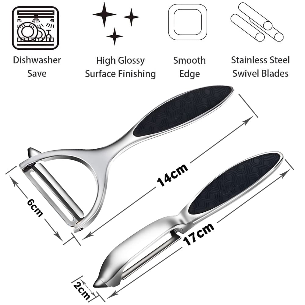 Leaflai Schäler - 2Pcs Sparschäler Set Premium Edelstahl Y & I-förmiges Drehbares Gemüsemesser mit Scharfer Klinge und Rutschfestem Griff Kartoffelschäler Gemüse für Tomaten, Karotten, Obst (Sliver)