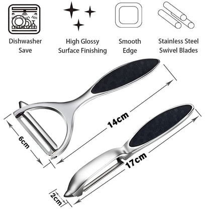 Leaflai Schäler - 2Pcs Sparschäler Set Premium Edelstahl Y & I-förmiges Drehbares Gemüsemesser mit Scharfer Klinge und Rutschfestem Griff Kartoffelschäler Gemüse für Tomaten, Karotten, Obst (Sliver)