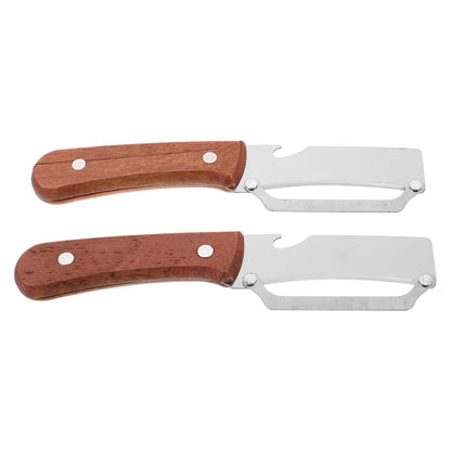 EPIGEIST 2 Stück 2 Stück-Pack Multifunktionaler Küchen Schäler mit Holzgriff Gemüseschäler und Flaschenöffner für Obst Gemüse und Picknick Langlebiges Schälwerkzeug
