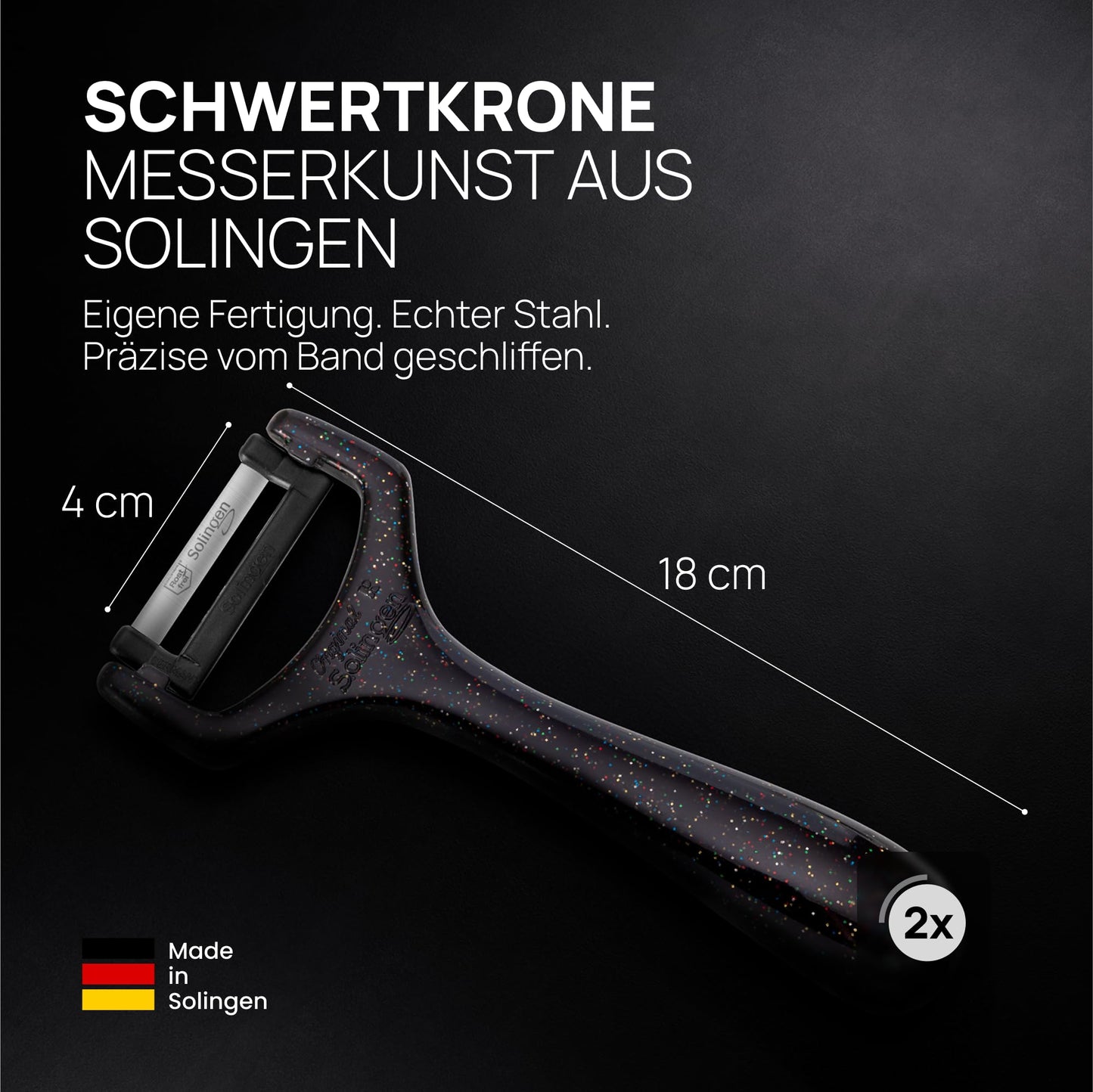 Schwertkrone® Sparschäler 2er Set [MADE IN SOLINGEN - GERMANY] - Kartoffelschäler Gemüseschäler - Spargelschäler Peeler - Schälmesser Gurkenschäler - Rechts- und Linkshand
