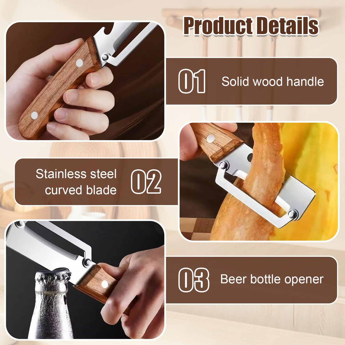 2 in 1 Multifunktions-Gemüseschäler für die Küche mit ultrascharfer Edelstahlklinge und ergonomischem Holzgriff – müheloses Schälen von Kartoffeln, Äpfeln, Karotten und Öffnen von Weinflaschen