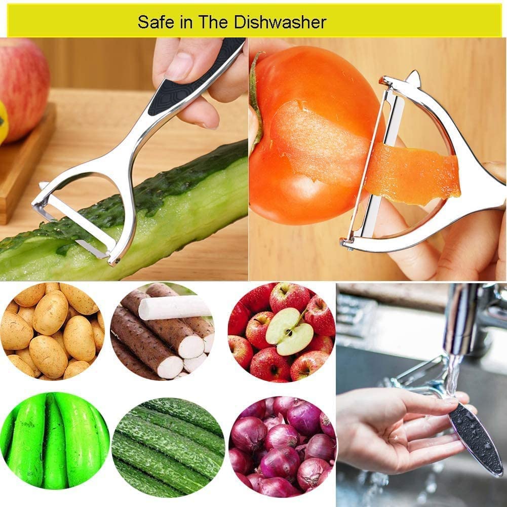 Leaflai Schäler - 2Pcs Sparschäler Set Premium Edelstahl Y & I-förmiges Drehbares Gemüsemesser mit Scharfer Klinge und Rutschfestem Griff Kartoffelschäler Gemüse für Tomaten, Karotten, Obst (Sliver)