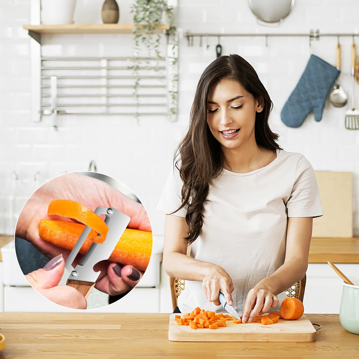 2 in 1 Multifunktions-Gemüseschäler für die Küche mit ultrascharfer Edelstahlklinge und ergonomischem Holzgriff – müheloses Schälen von Kartoffeln, Äpfeln, Karotten und Öffnen von Weinflaschen