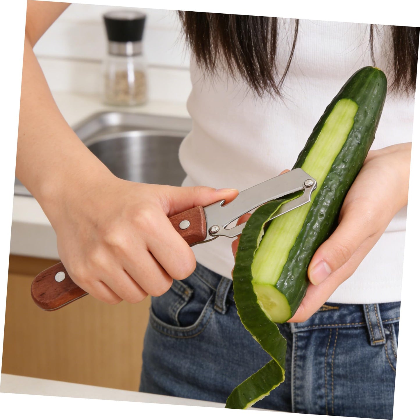 EPIGEIST 2 Stück 2 Stück-Pack Multifunktionaler Küchen Schäler mit Holzgriff Gemüseschäler und Flaschenöffner für Obst Gemüse und Picknick Langlebiges Schälwerkzeug